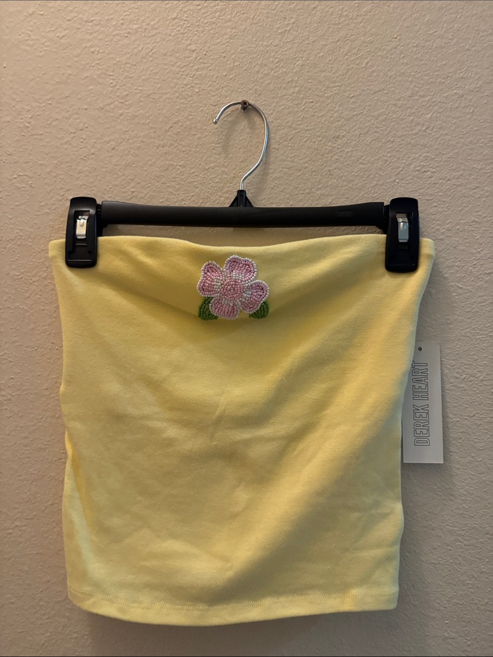 Derek Heart Yellow Tube Top with Pink Beaded Flower